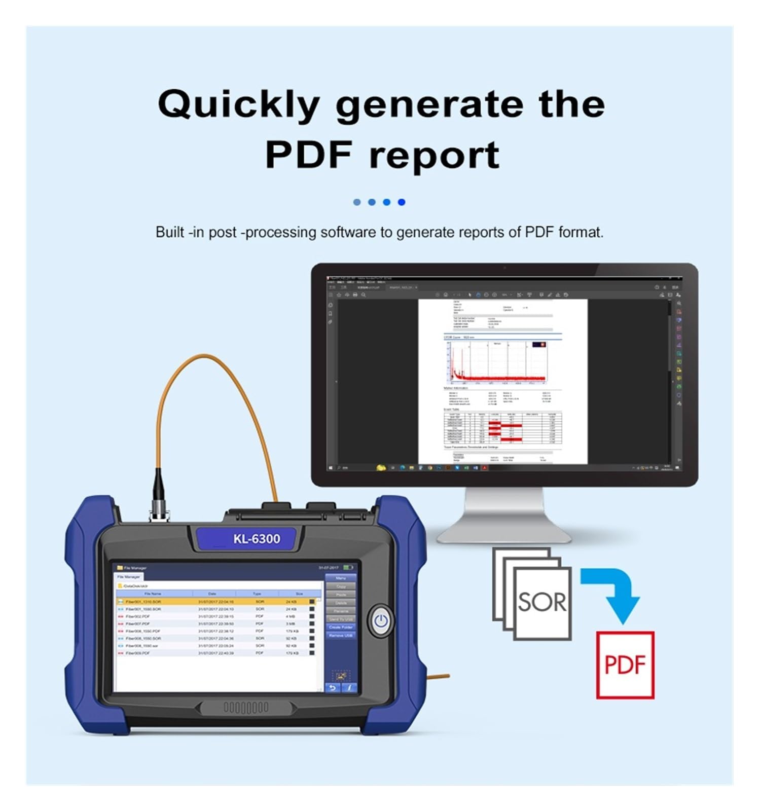 Réflectomètre optique automatique de domaine temporel OTDR FTTH de KL-6300, écran tactile de 7 pouces for les tests de fibres actives PON(KL-6300-S1)