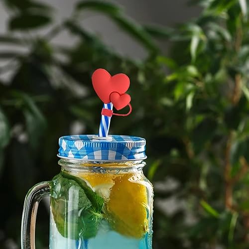 Miniatura 2 de Juego de 8 fundas de paja con diseño de corazón Stanley de 0.394 in (0.394 in), bonitas puntas de paja de silicona, para el día de San Valentín,