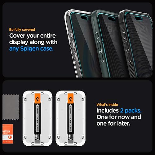 Miniatura 8 de Spigen Protector de pantalla de vidrio templado [GlasTR EZ FIT – Privacidad] diseñado para iPhone 15 Pro Max [compatible con fundas] – Paquete de 2