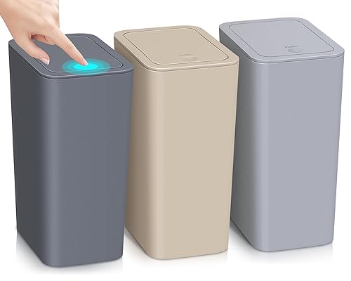 Paquete de 3 cubos de basura pequeños para baño con tapa, papelera delgada de 10 litros2.6 galones con tapa desplegable para dormitorio, oficina,