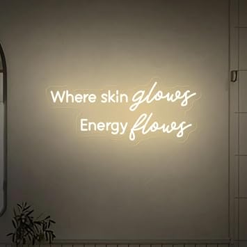 Where Skin Glows Energy Flows Neon Sign 24 inches Led Skincare Salon Lights Signs Wall Decor for Esthetician Spa Skin Care Salon Medspa Decorations