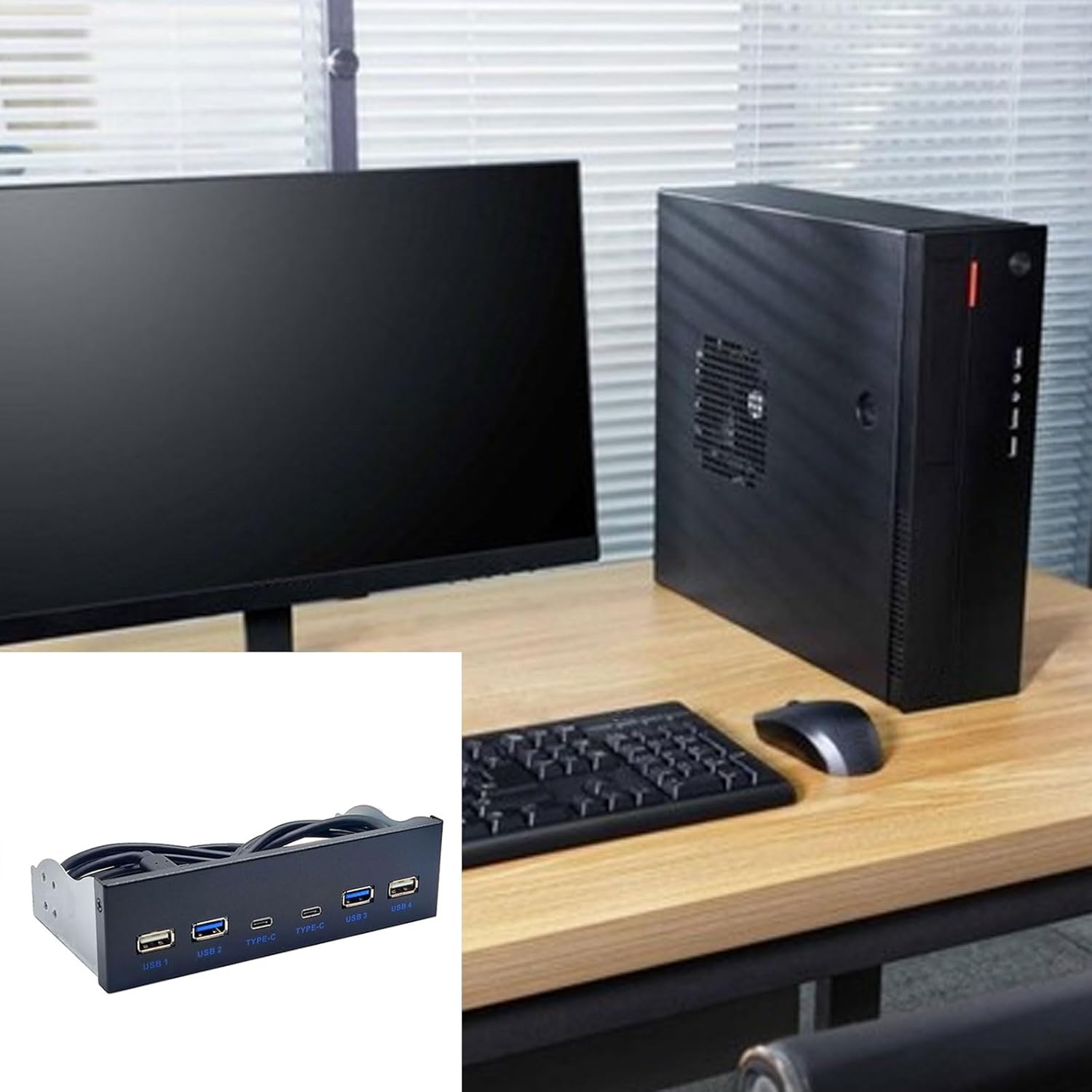 USB C Hub Floppy Front Panel 2 Port USB + 2 Port USB 3.2 Type C 19 Pin Connector for 5.25" CD-ROM Bay Desktop