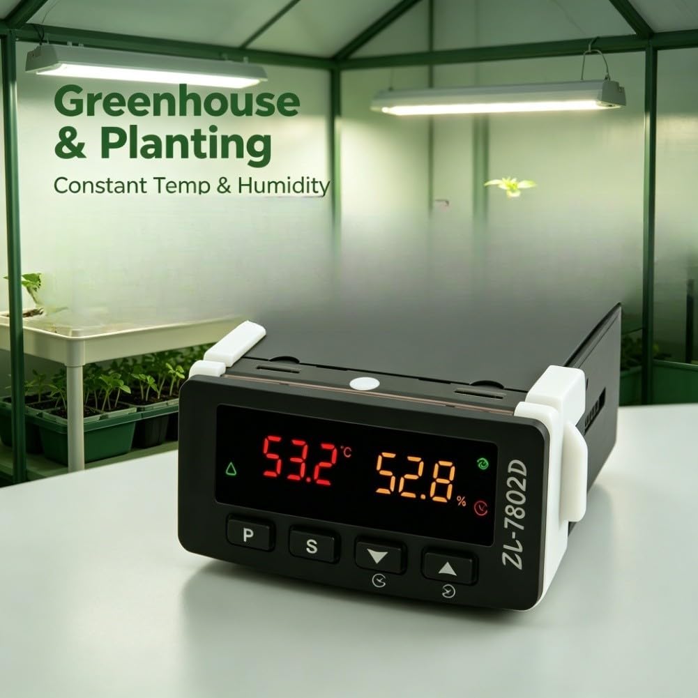 Regulador digital de temperatura y humedad con algoritmo PID, protección IP65, 100 – 240 V CA, para incubadora, invernadero, cultivo de plantas, color negro