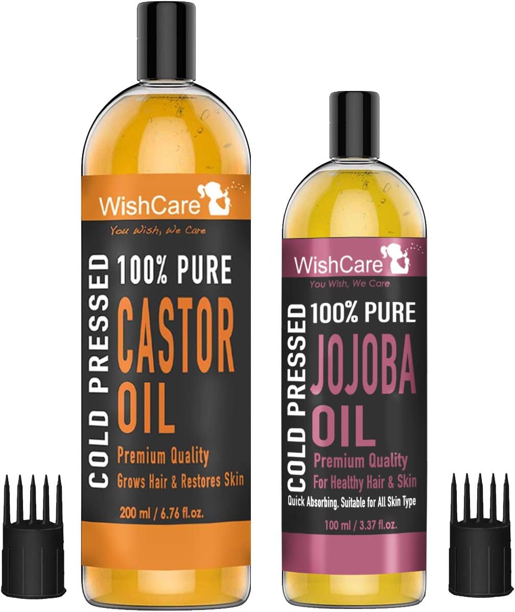 Premium Cold Pressed Castor Oil (200 Ml) & Cold Pressed Natural Jojoba Oil (100 Ml)