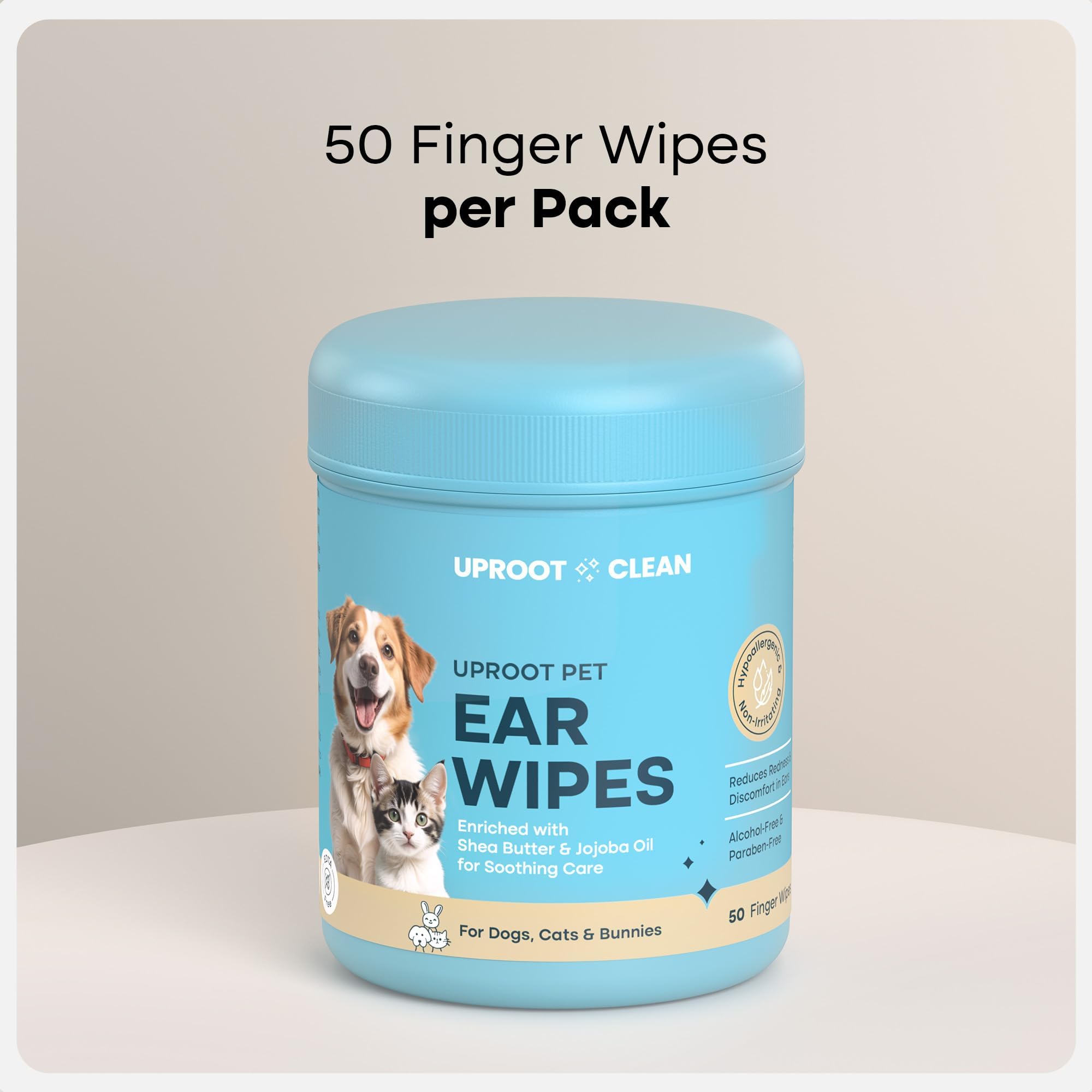 Uproot Clean Cat & Dog Ear Cleaner Finger Wipes (50ct.): Disposable Dog Ear Wipes Enriched with Shea Butter & Jojoba Oil - Cleaner Removing Wax Build Up, Help with Odor Discomfort - image 8