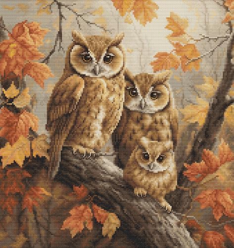 Image of Luca-S Cross Stitch Kit The Owls Family, BU5045, Counted Cross Stitch Kit for Adults, Needlecraft and Embroidery Kit | embroidery by Marussia
