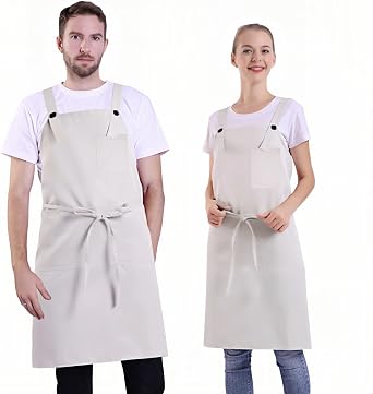 BIGHAS H Back Style Apron with Pocket for Women, Men Adjustable Large Size Comfortable, Kitchen, Home, Cooking 12 Colors