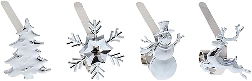 Haute Decor MantleClip - Soportes para calcetines con iconos de vacaciones de aleación de zinc extraíbles (paquete de 4 iconos surtidos, plateado)