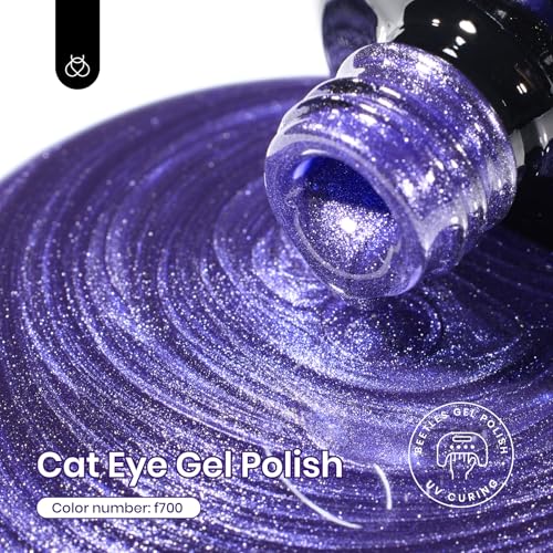 Image of Beetles Cat Eye Gel Nail Polish, 15ML Purple Cat Eye Holographic Glitter Gel Polish with Magnet Soak Off UV Shimmer Velvet Gel Celestial Veil Series French Nail Art Design Manicure Gifts for Women