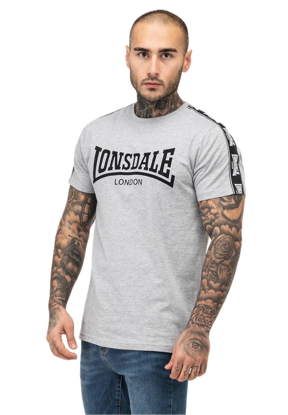 Lonsdale Men's T-Shirt Regular Fit VEMENTRY, Marl Grey/Black/White, L