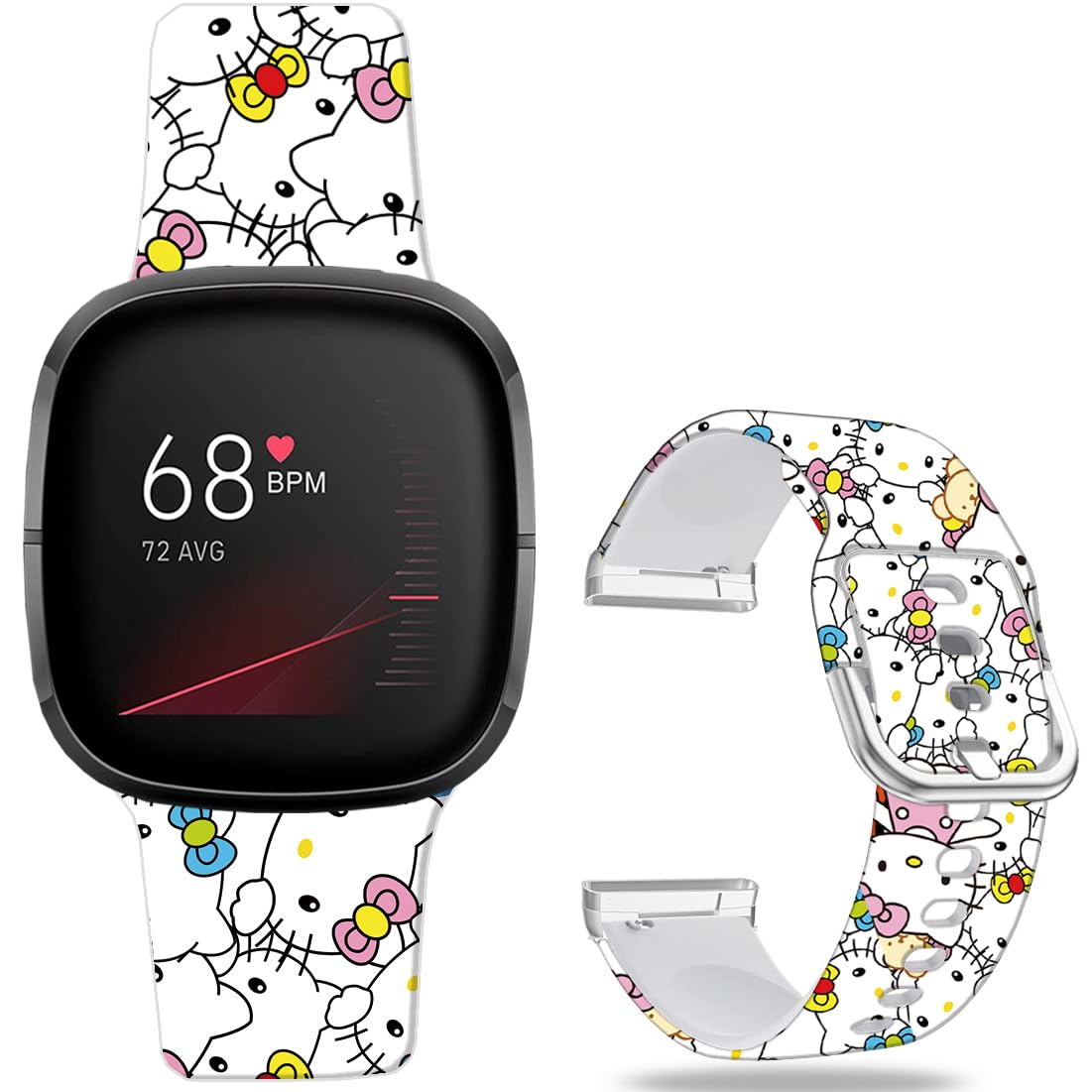 Hepsun Hello K Sweet Pink Bands Compatible with Fitbit Sense/Sense 2/Versa 3/Versa 4 Soft Silicone Magic Fancy Strap Kids Girls Women