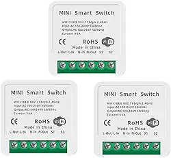 3 Pacote com Módulo Automação Inteligente PIYU, 16A Mini Interruptor Inteligente WiFi para Automao Residencial, Módulo De Interruptor Interno com 2 Canais Compatvel com Alexa/Google Home