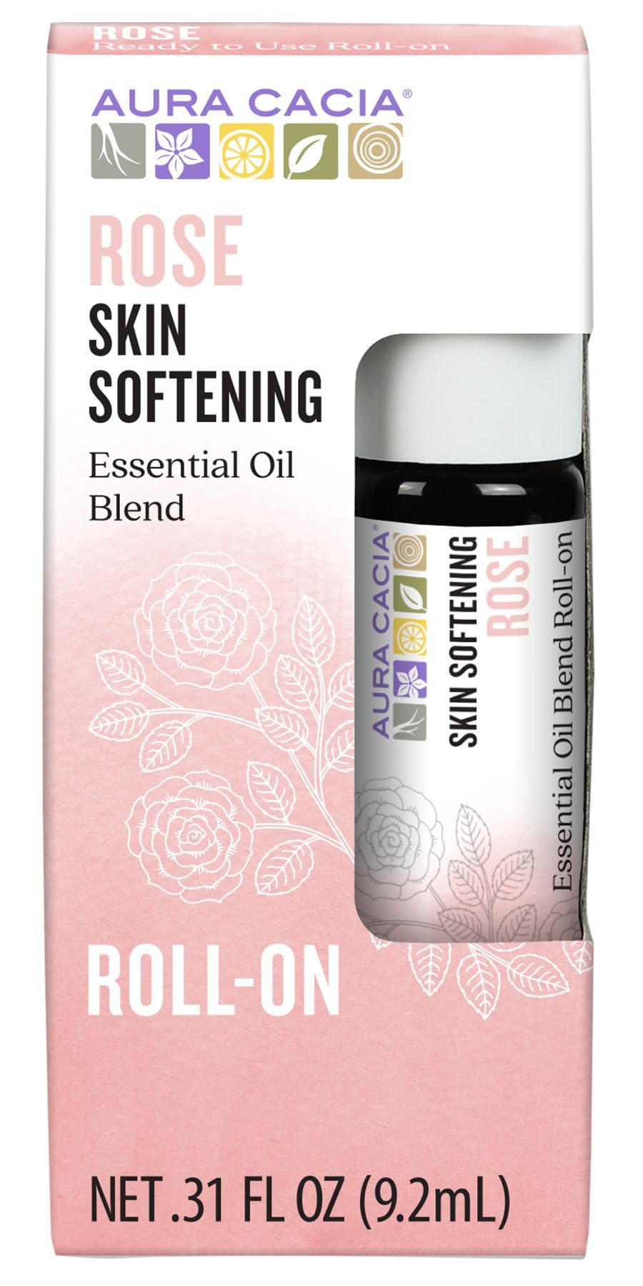 Aura Cacia Rose Roll-On Essential Oil Blend - Pure Rosa Damascena in Apricot Carrier Oil and Vitamin E - Natural Perfume, On-The-Go Aromatherapy | 0.31 Fl Oz (Pack of 1)