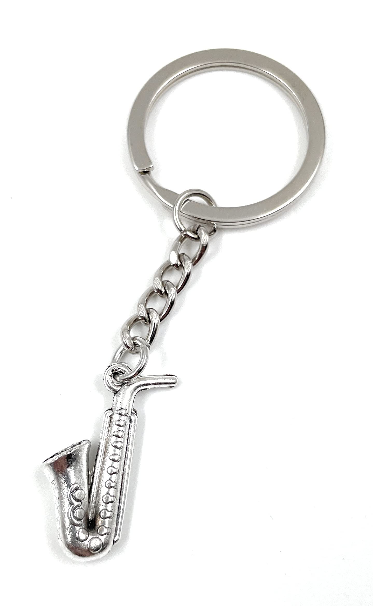 Onwomania Unisex Silver Saxophone Tuba Instrument Keyring Metal Lucky Charm In Aluminium Gift Box, Ideal As A Gift, One Size