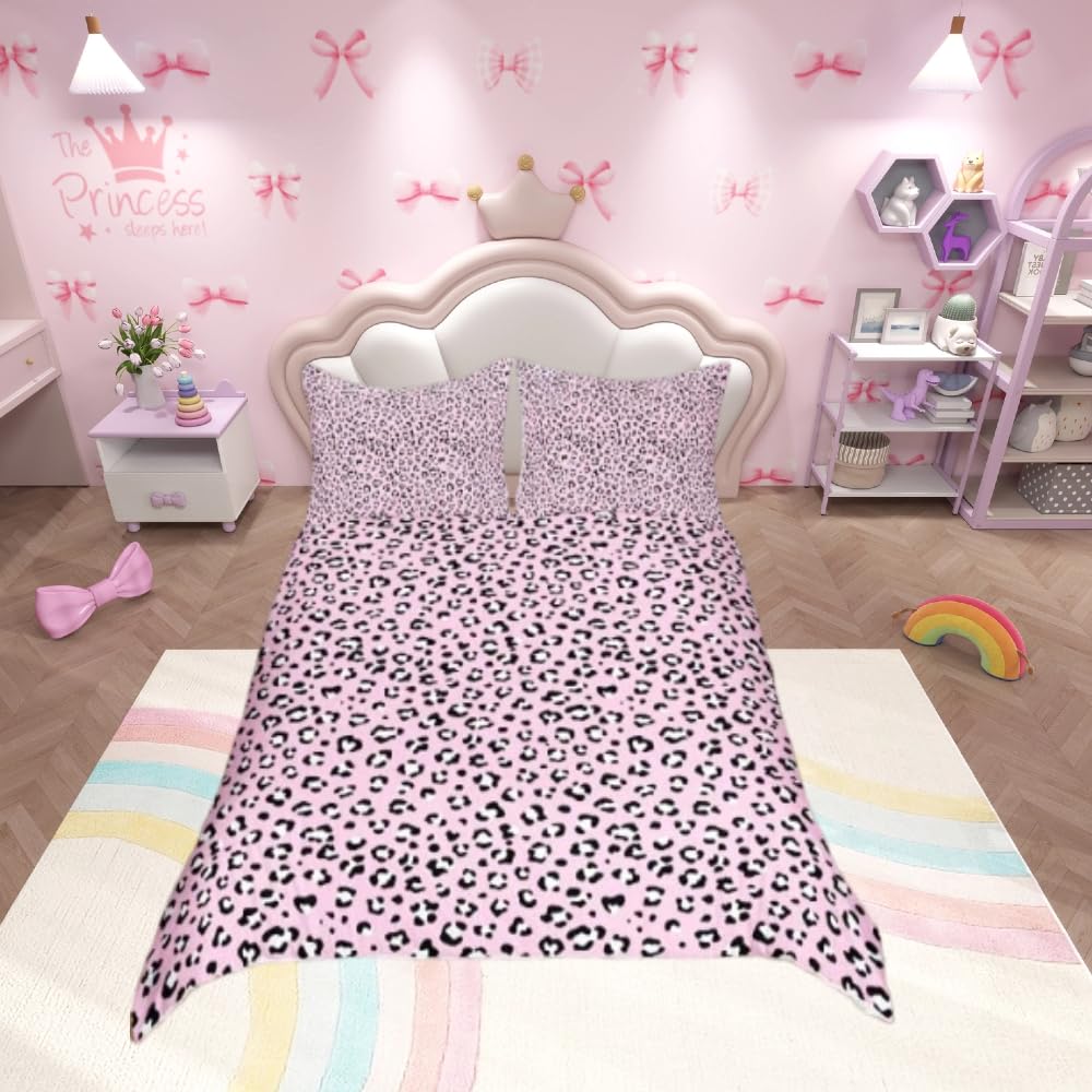 Tbrand Set di lenzuola da letto per ragazze con stampa leopardata, per adolescenti, di lusso, rosa, nero, stampa ghepardo, donne, camera da letto, design chic e selvaggio, per adulti, reversibile