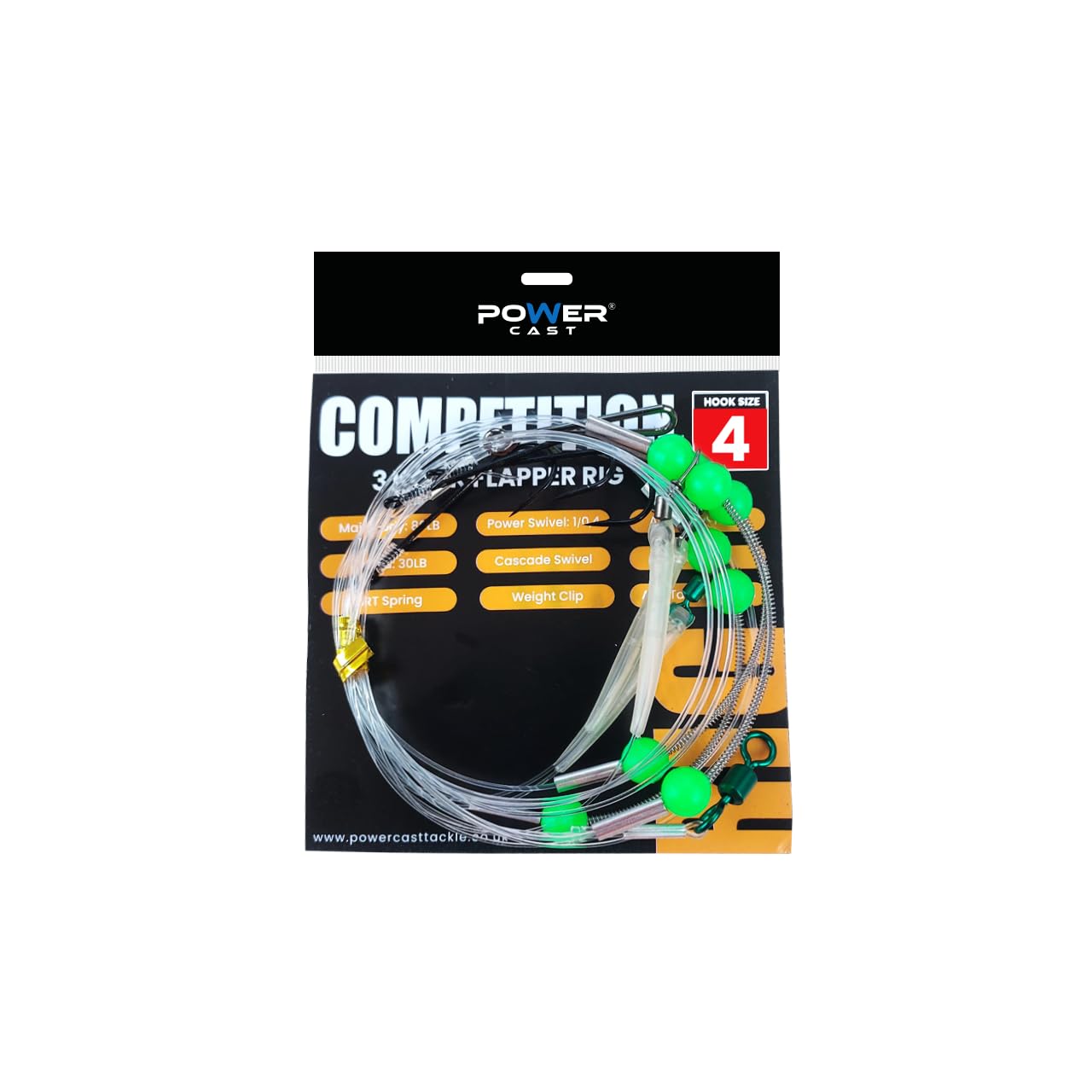 Power Cast Competition Clipped Distance Rigs, 3 Hooks, 80lb Main Line, Size 1/0, 2 and 4 Aberdeen Hooks (3pack) (Hook size 4)