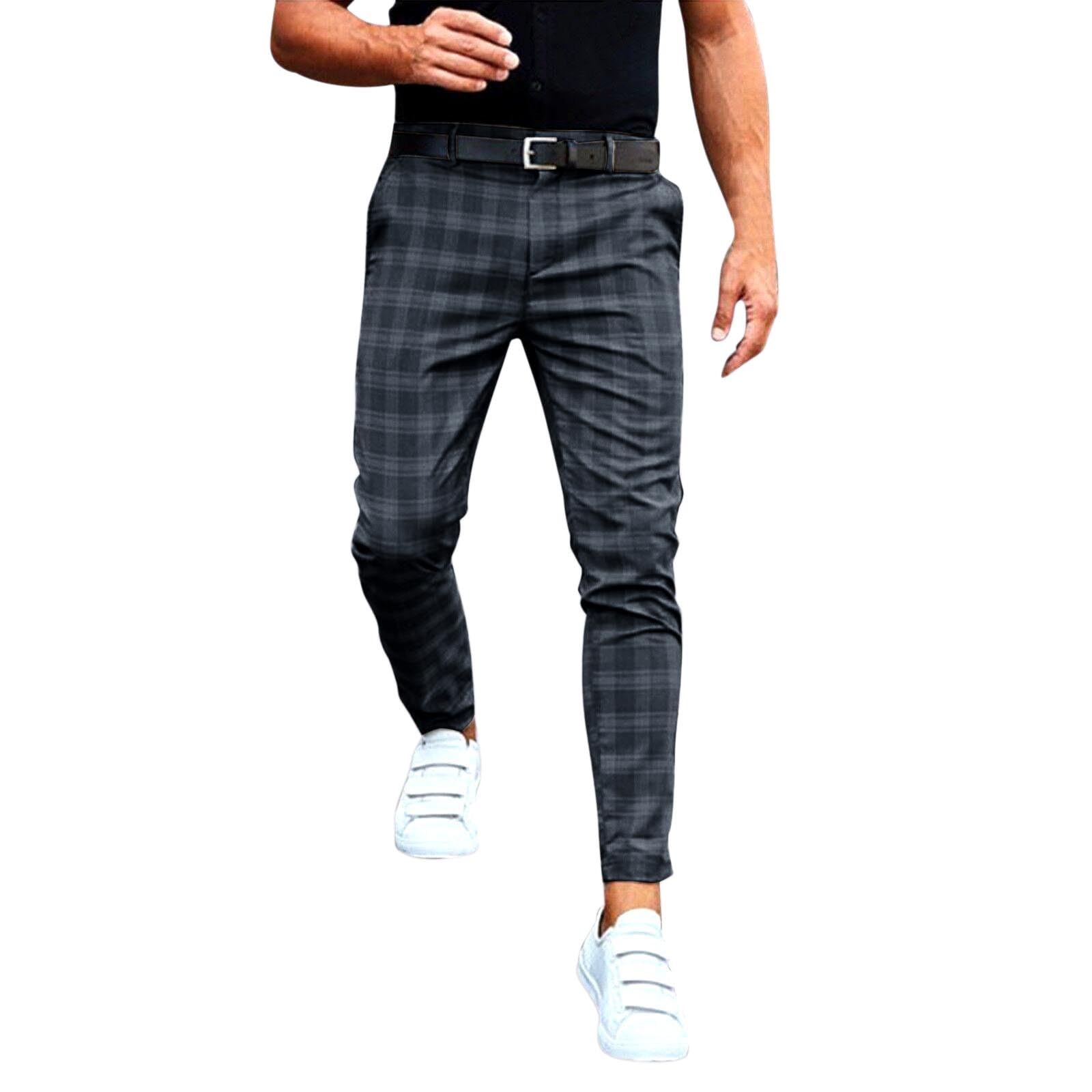 Pantalones Chinos A Cuadros Para Hombre, Pantalones Casuales A Cuadros, Modernos, Cómodos, Elásticos, Sin Pinzas, Pantalones Ajustados, Negro