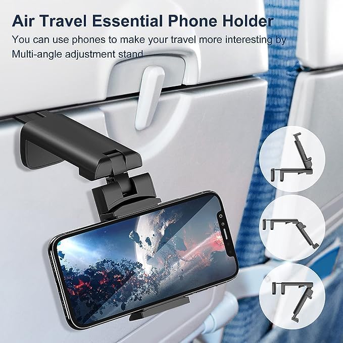 Miniatura 7 de Qrion Soporte para teléfono de avión, manos libres, rotación de 360 grados. Esenciales universales de viaje en vuelo para volar accesorio de viaje