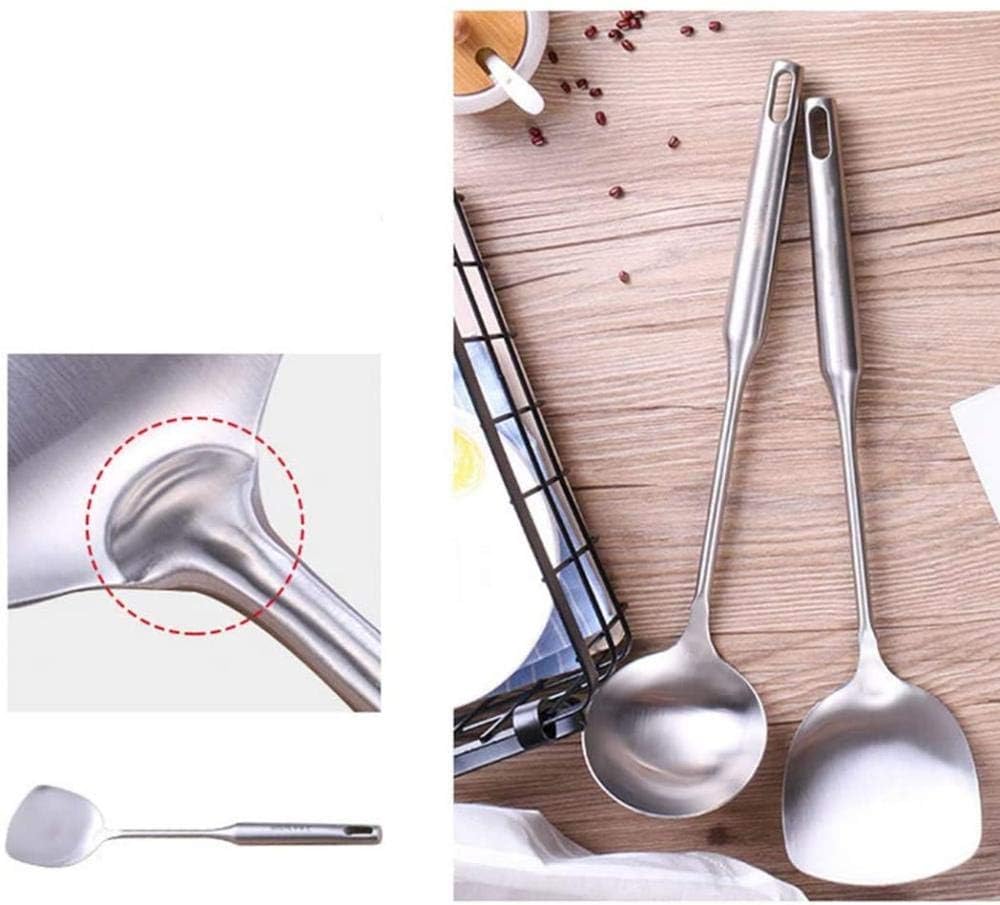 Juego de utensilios de cocina de acero inoxidable de 6 piezas con asas huecas, incluye espátula, cuchara de sopa, skimmer, pala para freír, cuchara de arroz para utensilios de cocina antiadherentes