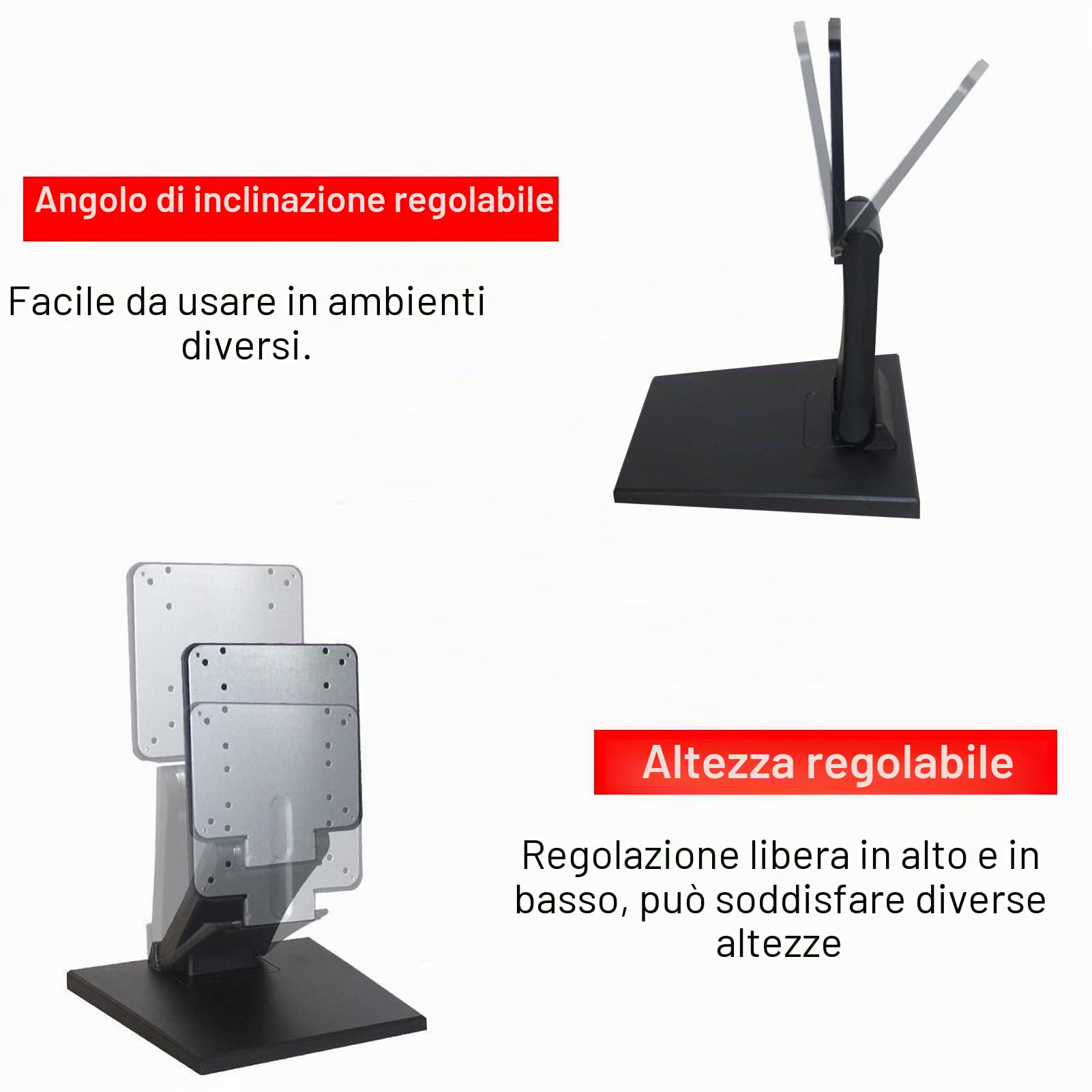 Supporto per Monitor da Scrivania, Supporto per Monitor LCD LED Supporti TV per Schermi Piatti da 10"~24", capacità 10Kg, Supporta VESA, Compatibile con 75x75mm, 100x100mm