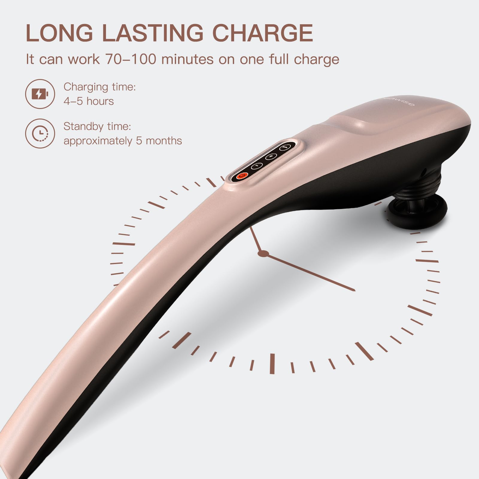 MEGAWISE Handheld Rückenmassagegerät | Tiefengewebe Percussion Massage für Rücken, Nacken, Schultern, Taille und Beine (schnurlos, Roségold)