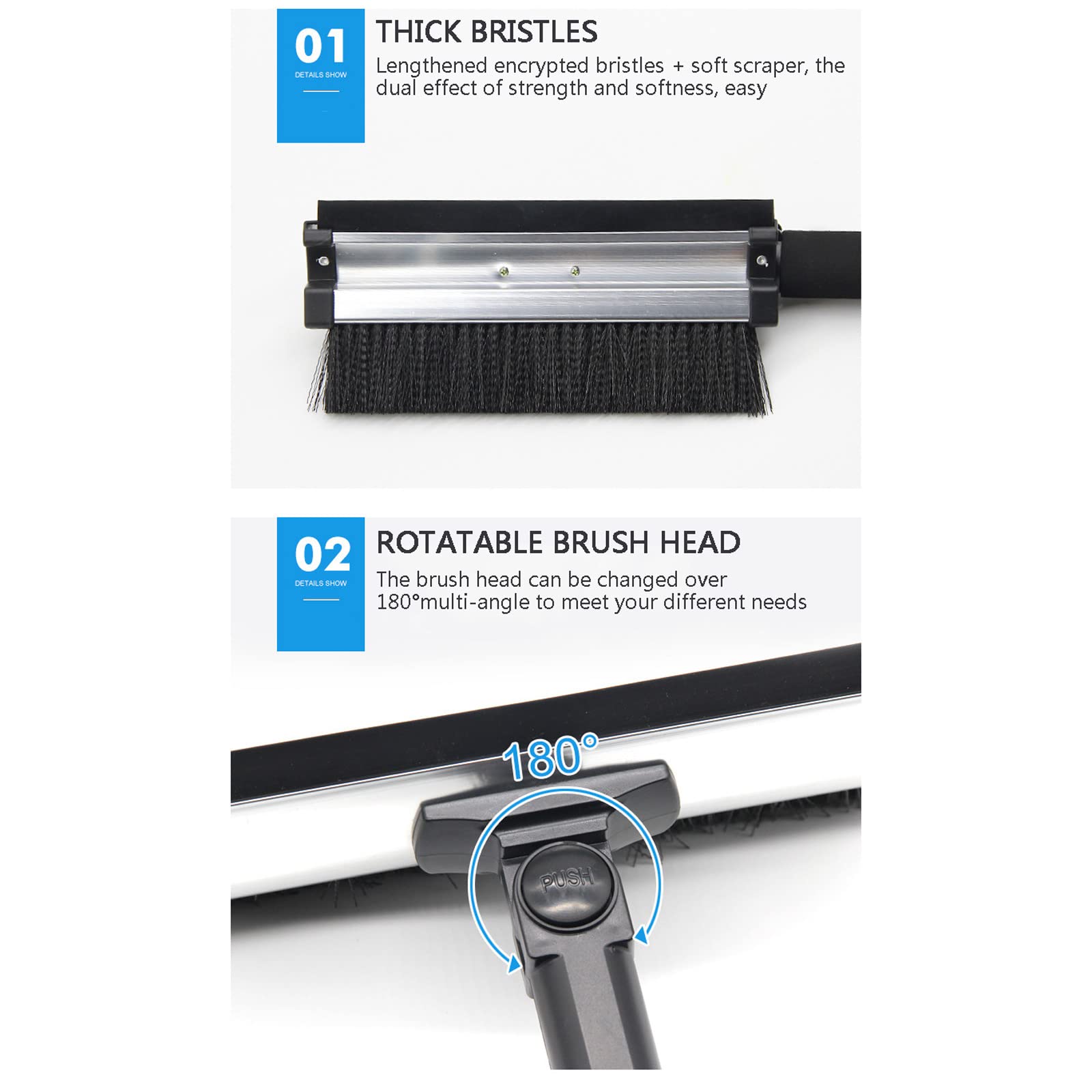 Brosse à Neige Grattoir à Glace Pelle à Neige Grattoir à Glace et Brosse à Neige Extensible, grattoir à Neige Amovible de 146 cm et Brosse et Brosse à raclette, Brosse de déneigement