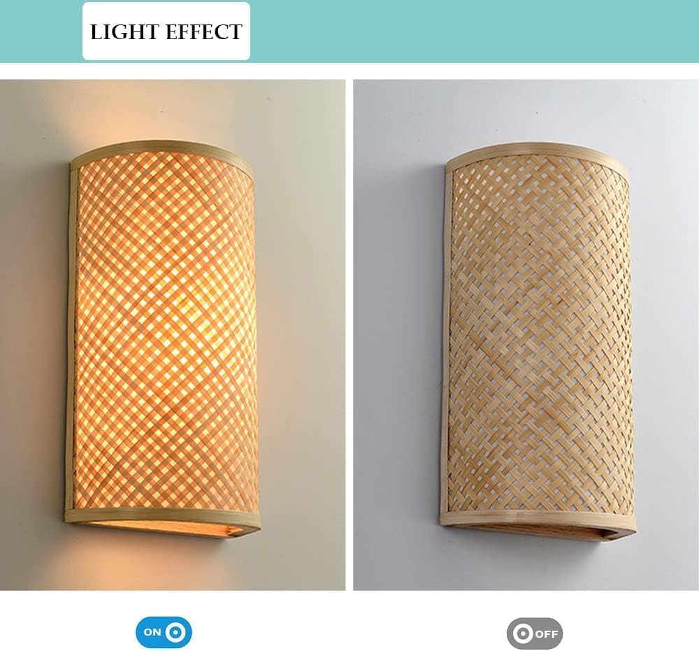 Boho Wicker Rattan Wall Sconce for Bedroom Modern Home Decoration Farmhouse Rustic Woven Bamboo Wall Mount Light Fixtures Vintage Bedroom Wall Lamp for Bedside Restaurant Kitchen Porch