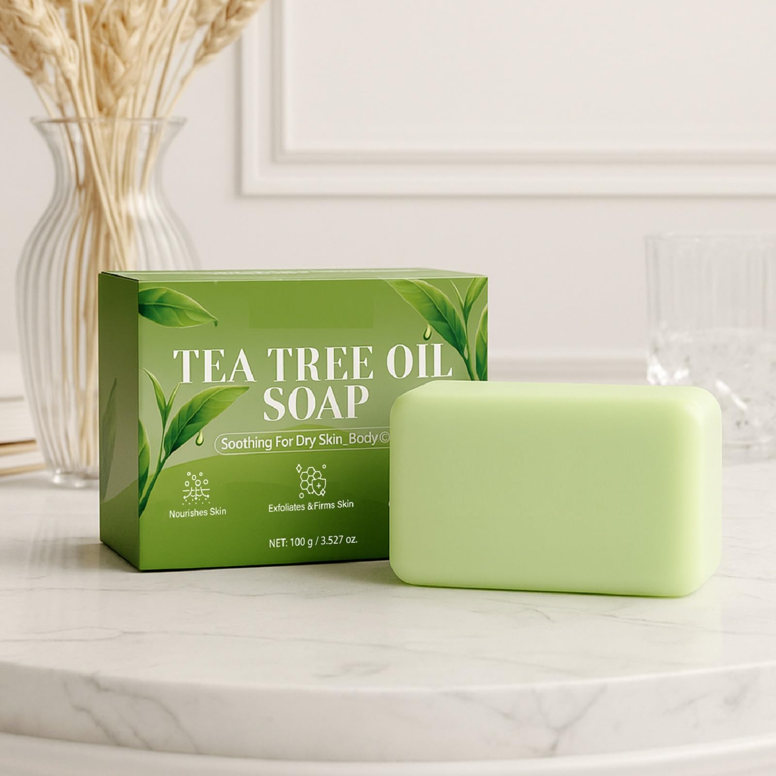 Sapone olio di albero tè viso corpo, sapone lenitivo arricchito con olio di albero tè, Saponi dolce albero viso corpo, Saponi detergente profondo che aiuta a rimuovere impurità odori (5pcs)
