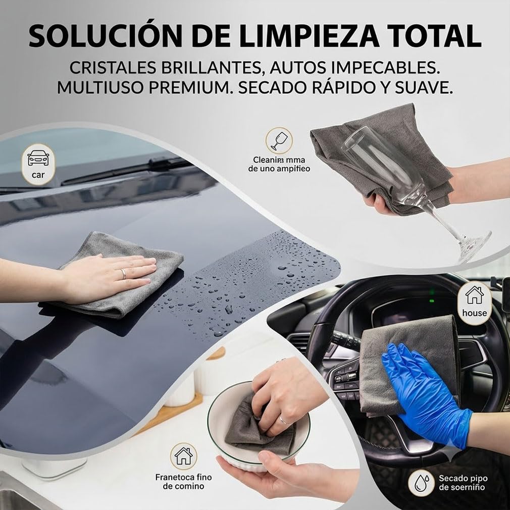 Genérico Paño Mágico Antonio Herato de Microfibra 5/10/15/25 Unidades 30x40cm Bayetas de Limpieza Ultra Absorbentes sin Pelusas para Cristales Ventanas Cocina y Espejos (Gris,25pcs)