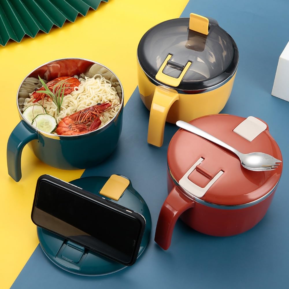 Tazón para ramen, Cuenco De Fideos Instantáneos De Acero Inoxidable Con Tapa, Fiambrera for Cafetería, Preservación Única for Jugar Al Arroz