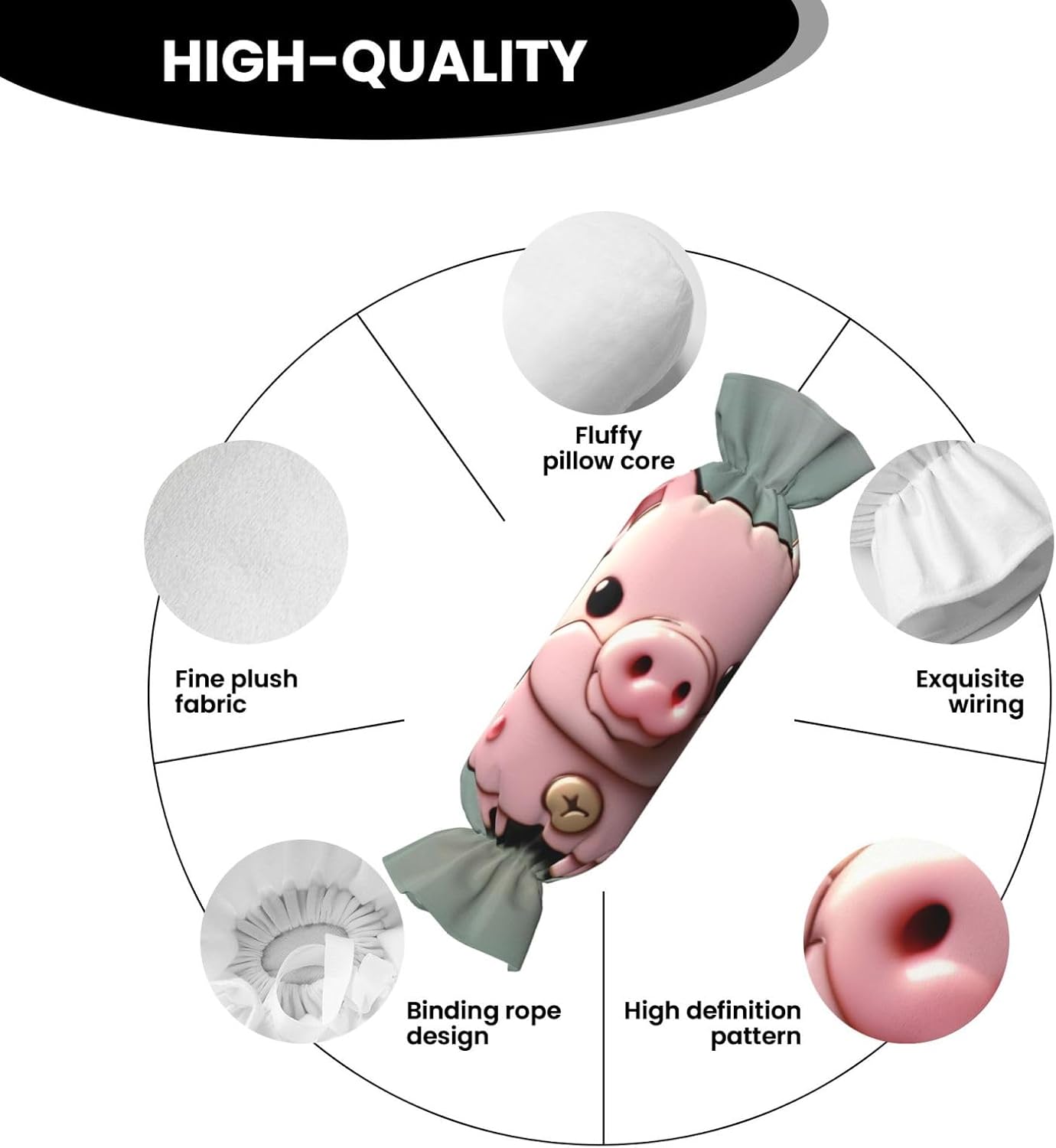 Pink Pig Print Candy Cylindrical Comfortable Pillow Throw Pillows Home Decor Easy Maintenance