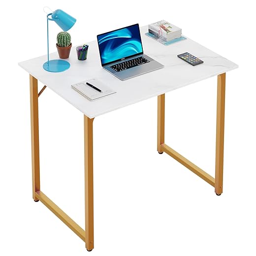 PayLessHere | 32 Inch Computer Desk | White Gold | Office Desk with Metal Frame, Adjustable Feet | Water-Resistant, Scratchproof Surface | Sturdy Writing Table for Home Office or Study | Pack of 1