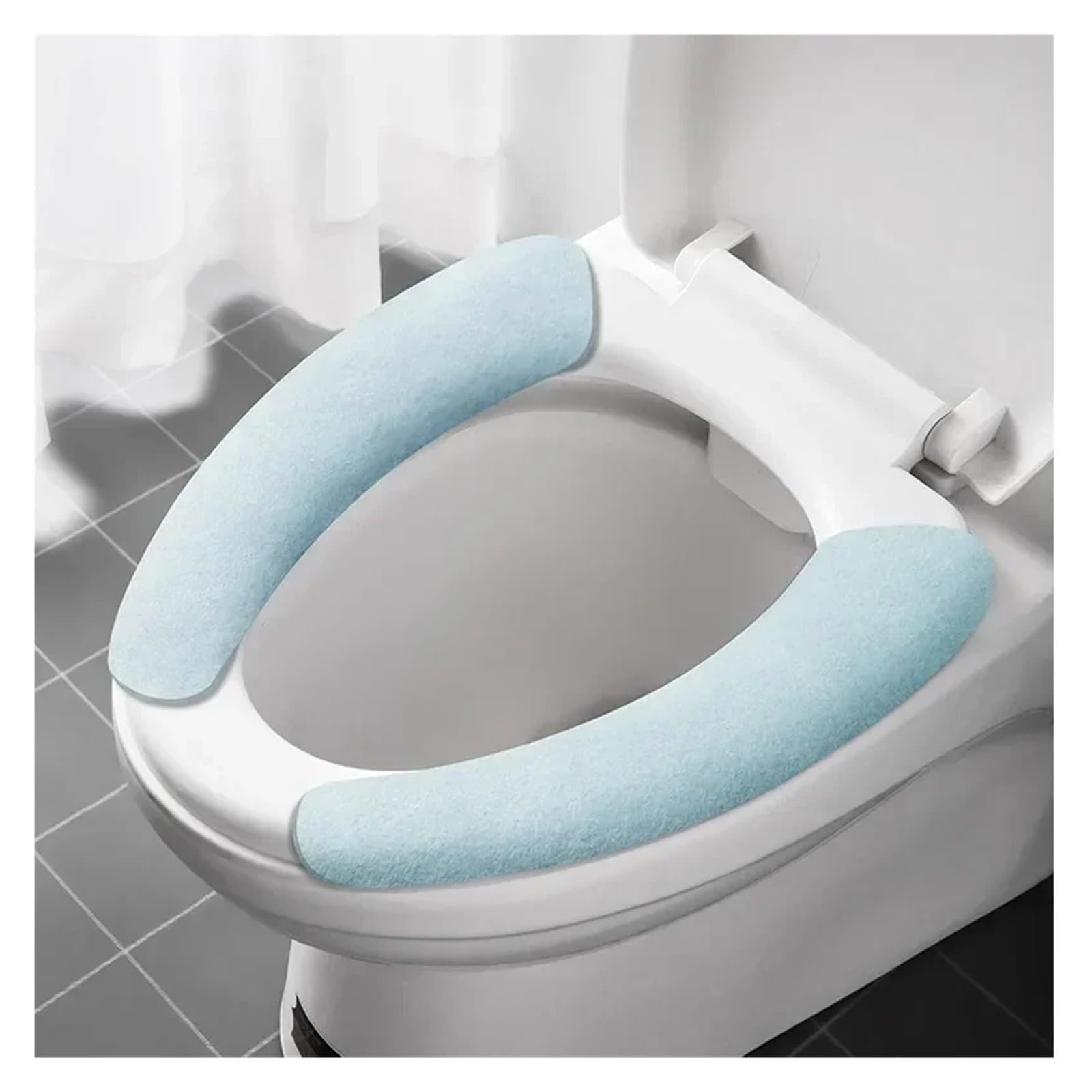 MZSKLW Padded Toilet Seat 2Pair Reusable Warm Flannel Toilet Sticker Seat Covers Washable Filling Bathroom Mat Cover Universal(Routine-blue)