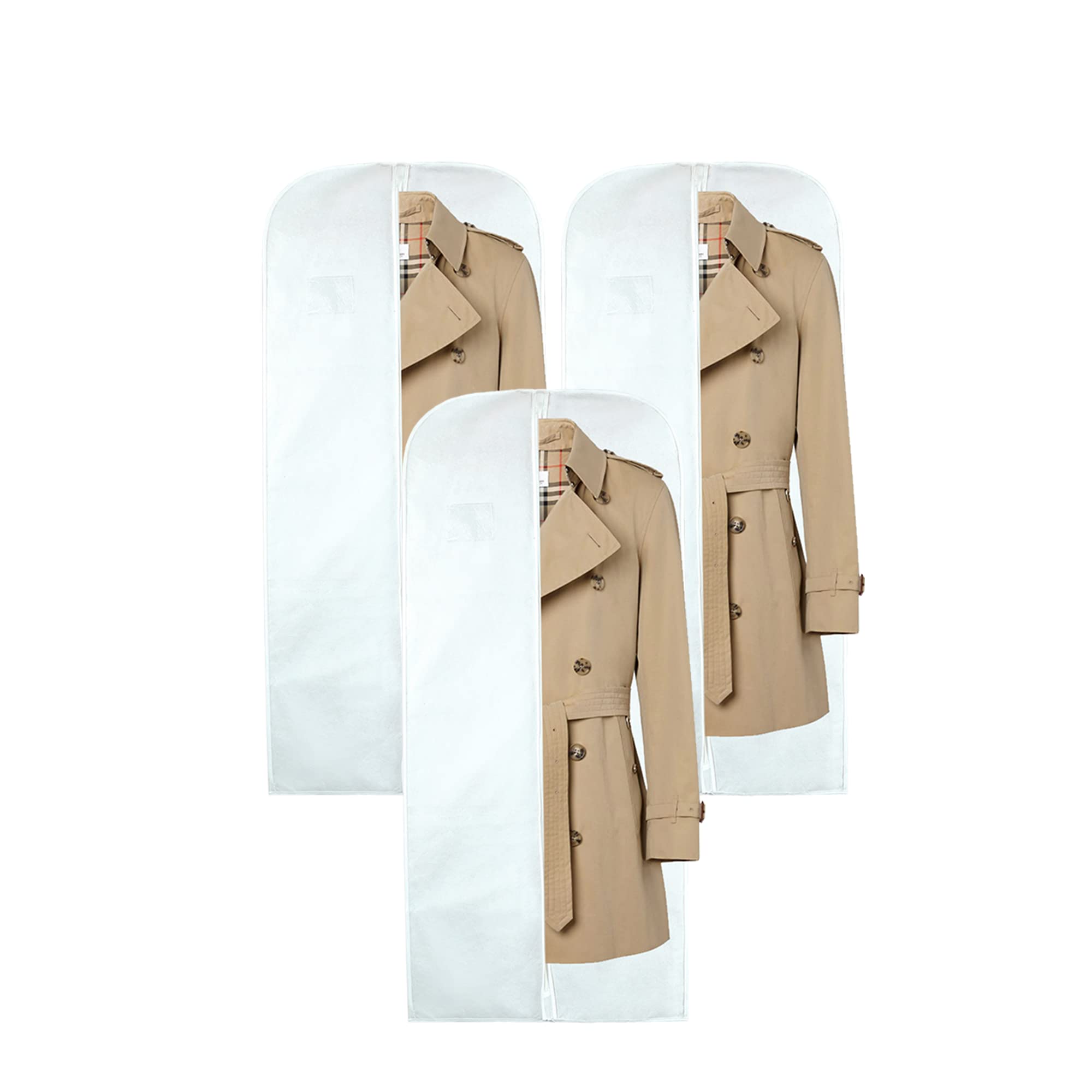 Wedcova Men's White Suit Covers For | Hanging Gart Bags | Travel Blazer & Jacket Bag | Clothes Storage Cover With Zipper | Suits Carrier Moth Proof Protector | (24'' X 54'') | Pack Of 3 |