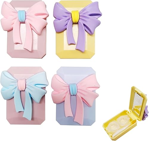 AGLOO Bonita funda para lentes de contacto con lazo, estuche de contacto de tamaño de viaje, organizador portátil diario de lentes de contacto con