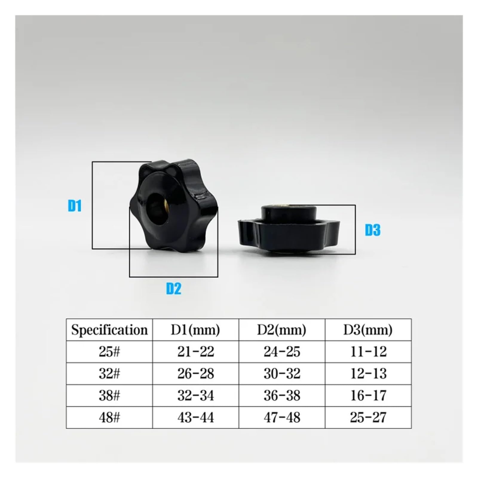 Manopole a forma di stella, M4 M5 M6 M8 M10 M12 Dadi a serraggio manuale con filettatura a stella, dadi meccanici neri a pollice, manopola di serraggio manuale, dado resistente al calore(Blind Hole,M6