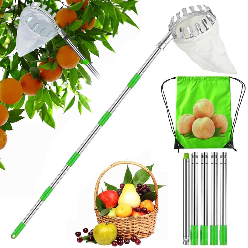 Raccoglitore Frutta Telescopico 2m Acciaio Inox - Per Mele, Pere, Pesche E Agrumi