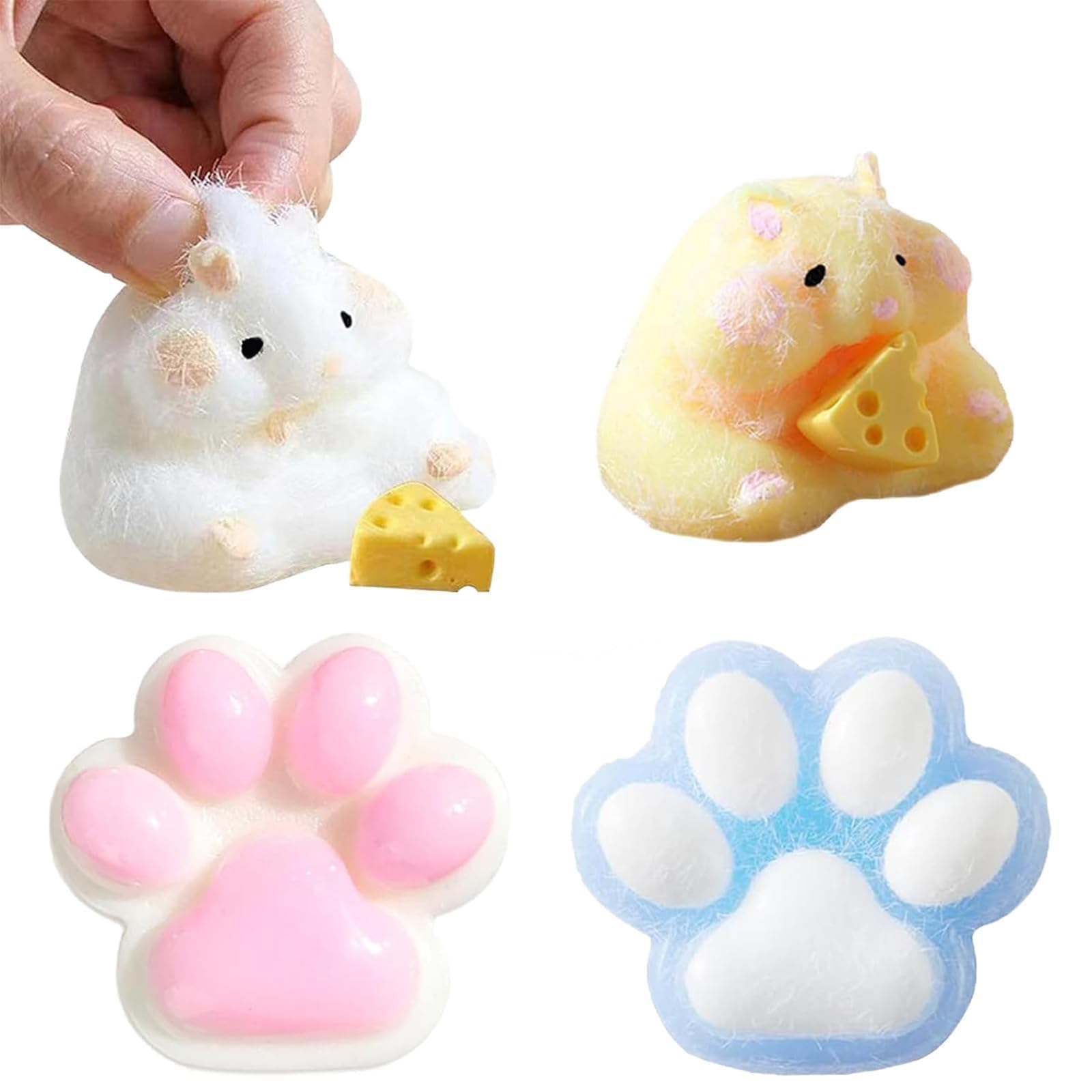 4 Pcs Taba Squishy Hamster Toys, Stress Relief Fidget Squeeze Pinch Toy, Clever Design, Compact and Easy to Carry, Suitable for Birthday Gifts