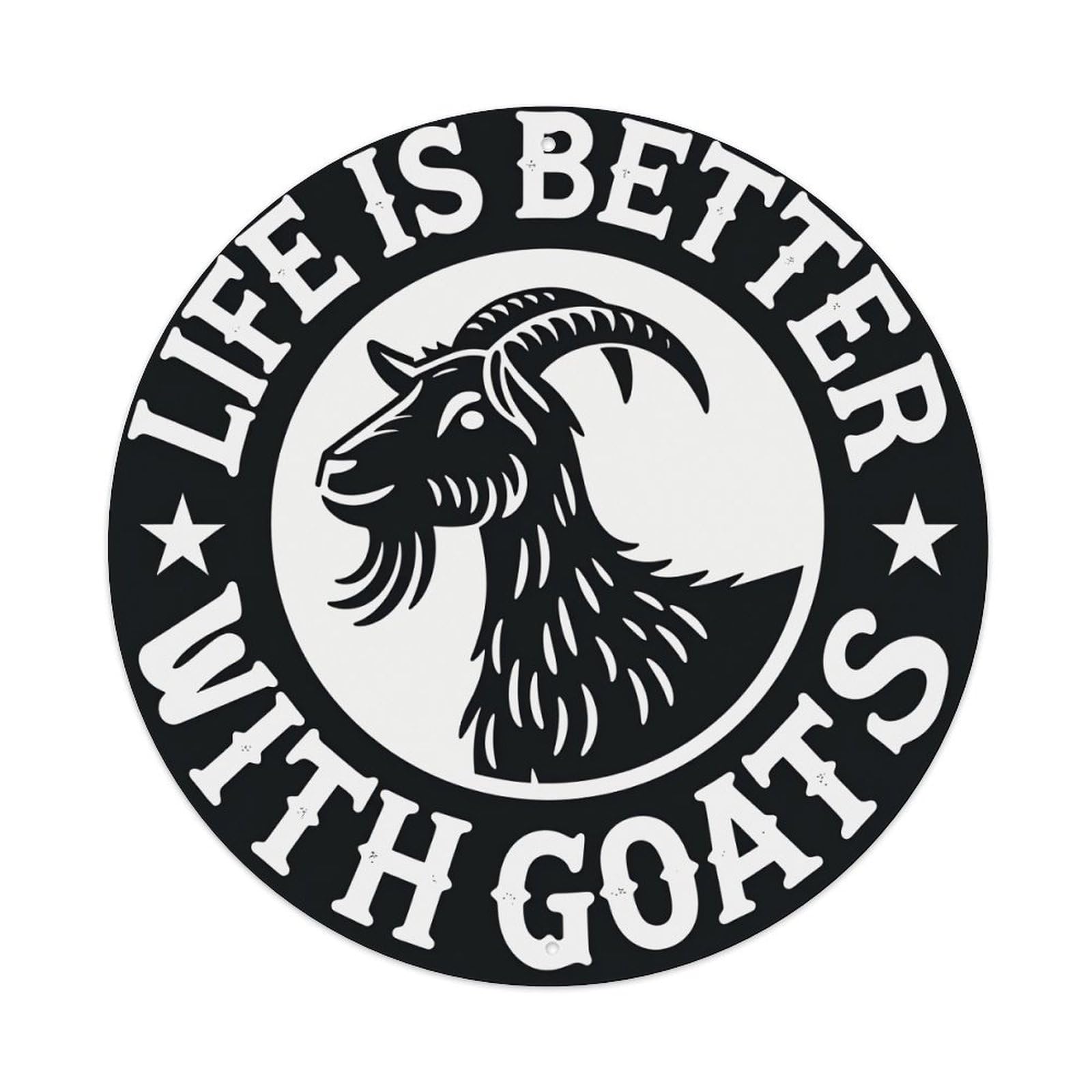 Life Is Better With Goats Goat Head Design Round Vintage Tin Sign,Retro Wall Art,Metal Poster for Home, Bar, Garage, Cafe, Rustic Indoor & Outdoor Decor, 8x8 Inches