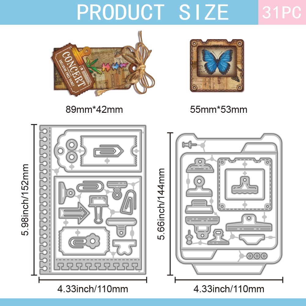 GLOBLELAND Folder Paperclip Stamp Frame Cutting Dies for DIY Scrapbooking Metal Bookmark Slideshow Cut Dies Ticket Page Die Cuts for Card Making Embossing Photo Album Craft Decor - Image 2