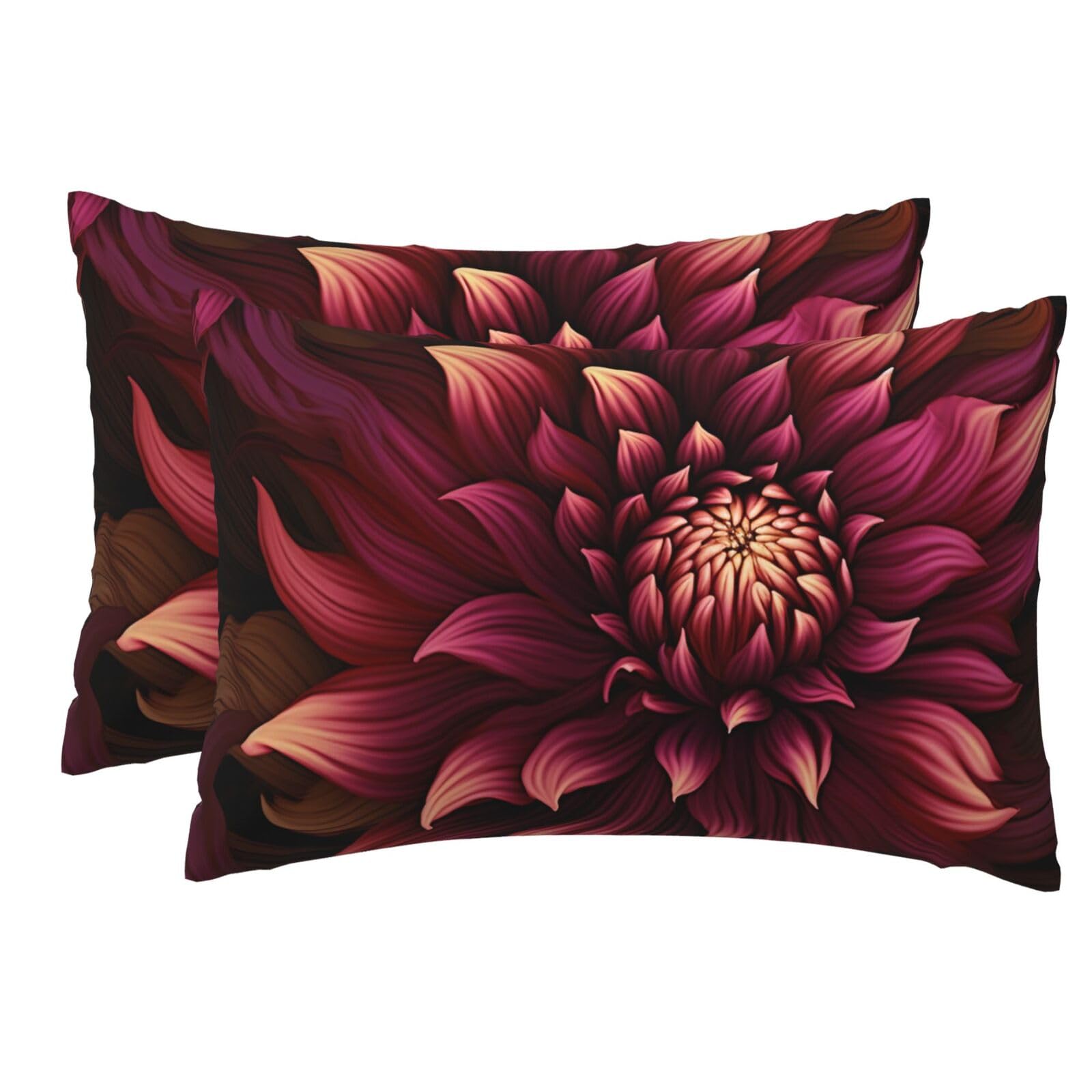 2 Pack Pillow Cases with Hidden Zipper, Soft Breathable Pillow Covers for Hair and Skin, Wine Red Artistic Flower Pillowcases 12"x18" Bed Pillow Protectors Cover for Sleeping Gifts