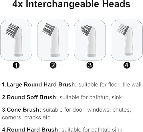 Miniatura 4 de Cepillo de limpieza eléctrico, cepillo eléctrico para lechada con cabezales de cepillo múltiples 4 en 1, cepillo motorizado inalámbrico para