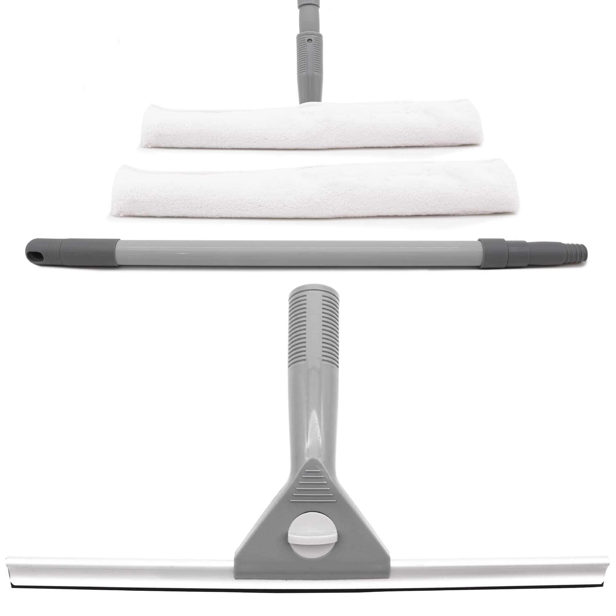 OurHouse Five Piece Window Cleaning Kit, Professional Quality Equipment incl 2 Microfibre Heads, Squeegee with Handle, 128cm Telescopic Pole | Streak Free Finish for Indoor & Outdoor, Up & Downstairs