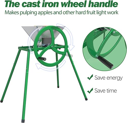 Miniatura 8 de Trituradora de frutas y manzanas con soporte, trituradora manual de 7 litros, trituradora portátil de frutas para prensado de vino y sidra (acero