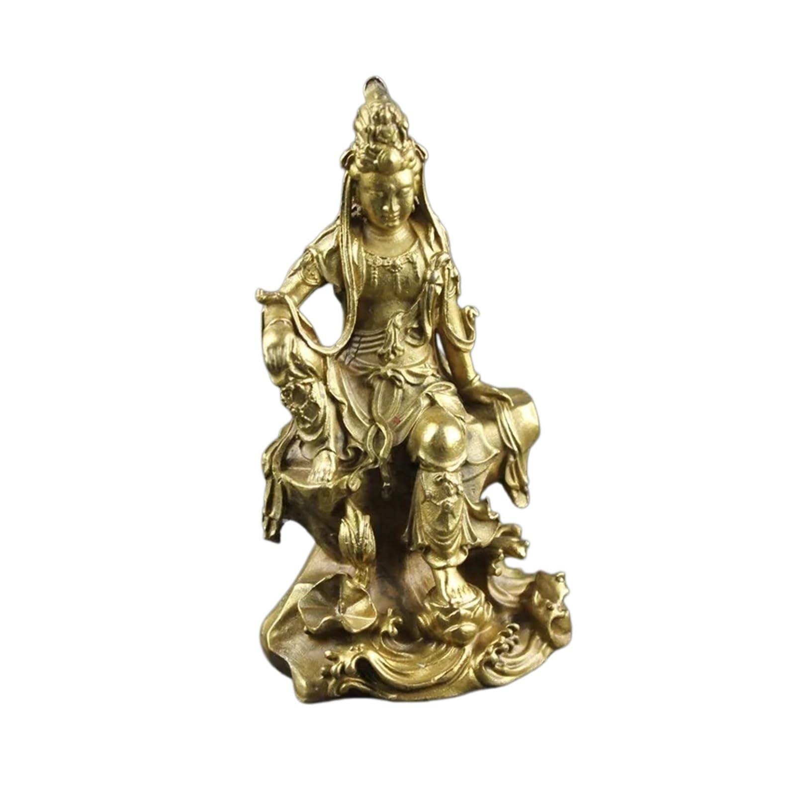 Huolimxun Leisurely Guanyin Statuette Bronze Buddha Statue Home Decoration Accessories Ornaments Bronze Collection(Gold)