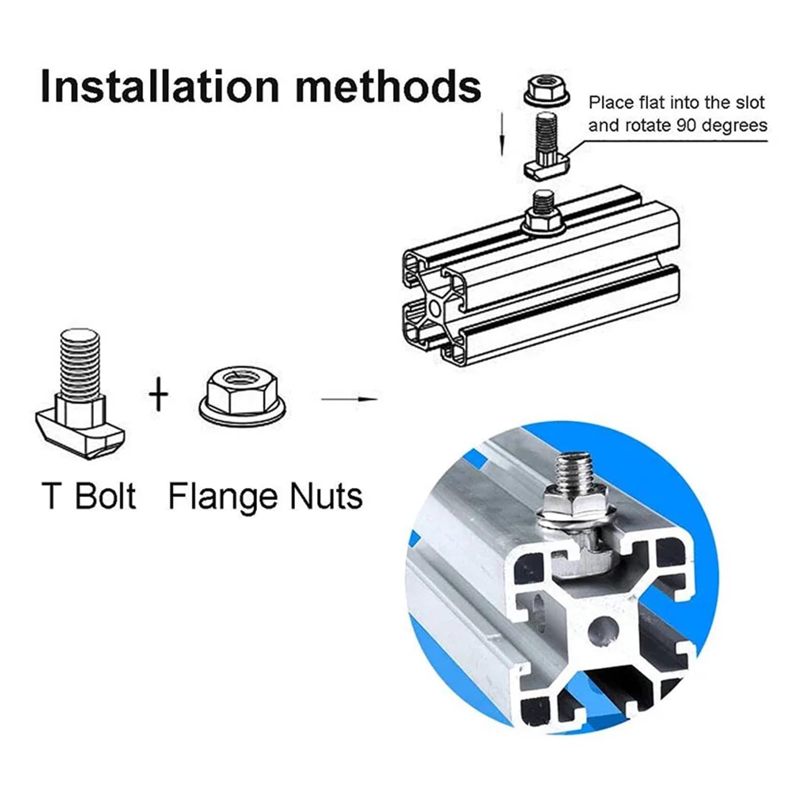 Kit di bulloni e Dadi per scanalature a T, Bullone a T nichelato M5 M6 M8 con Dadi flangiati esagonali for Profili con scanalatura a T 20-45, Dimensioni Multiple(5Pcs,40- M8x40mm)