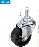PATIKIL 1.5 Inch Threaded Swivel Casters, 8 Pack Wire Shelf Caster Wheels Stem Wheels Wire Shelving 110lb/50kg Load Capacity for Rolling Cart Wheels Furniture Replacement, Black
