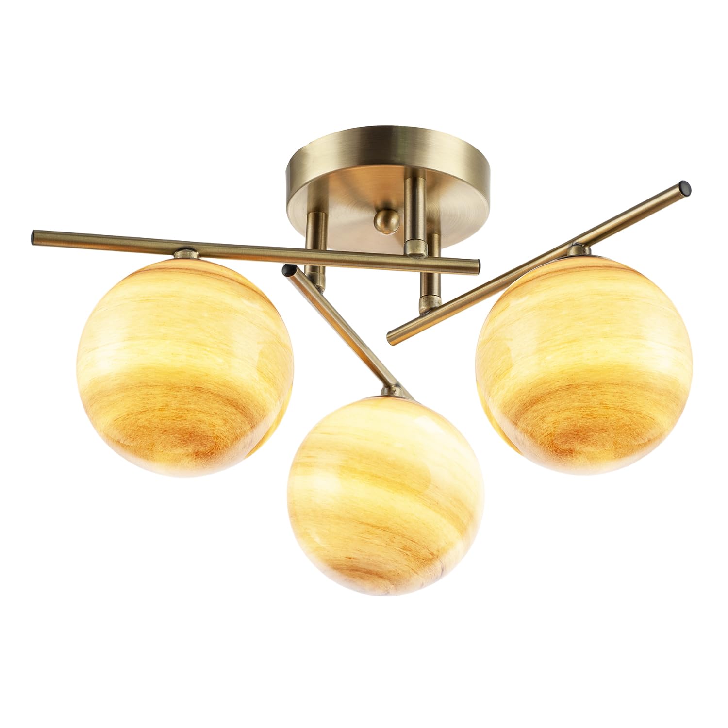 Rackhams Light/Amber Modern Antique Brass Ceiling With Tone Marble Glass Shades