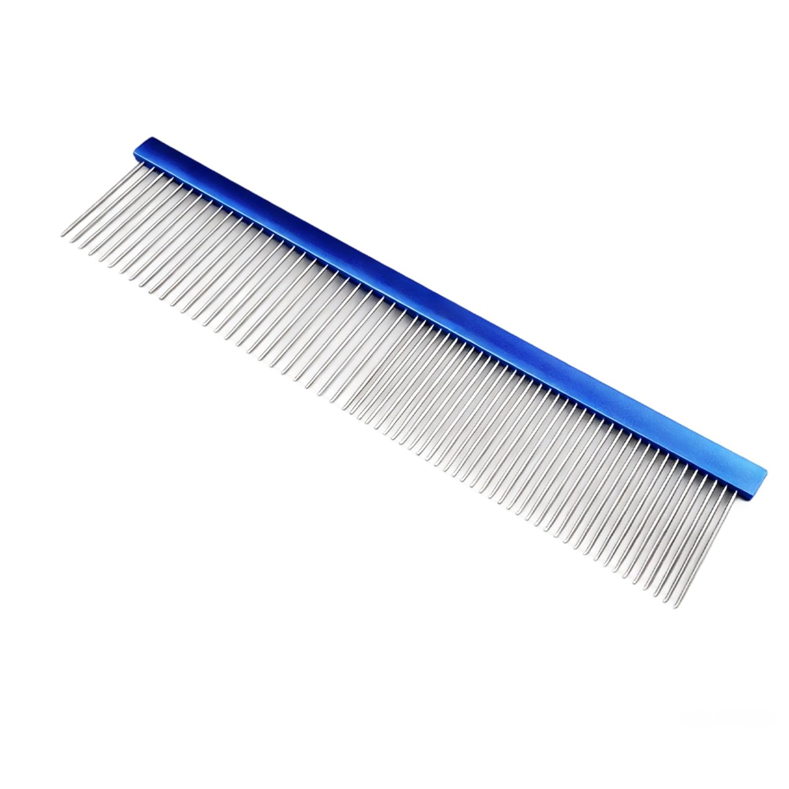 M15 Hundekamm für die Fellpflege, blauer Edelstahlzinken-Kamm mit 1,5 in / 3,8 cm langen Stiften, leichter Aluminiumgriff für verfilztes und feines Fell, 7,5 in / 19 cm lang für Hunde