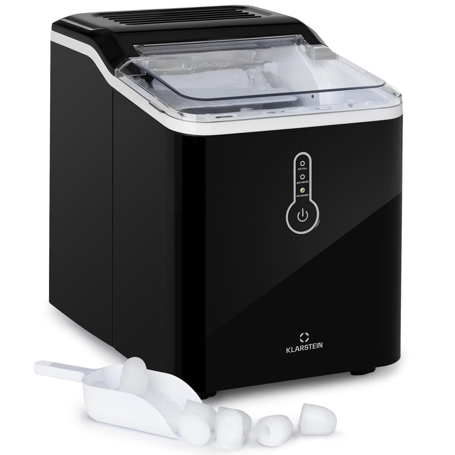 Klarstein Eiswürfelmaschine Klein, Chill Out 1,5L Eiswürfelmaschine für Große Eiswürfel, Schnelle Mini-, Leichte Reinigung, 12kg Eis pro Tag